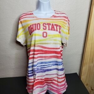 The Ohio State Buckeyes Shirt Women 2XL Rainbow Striped Crew Neck